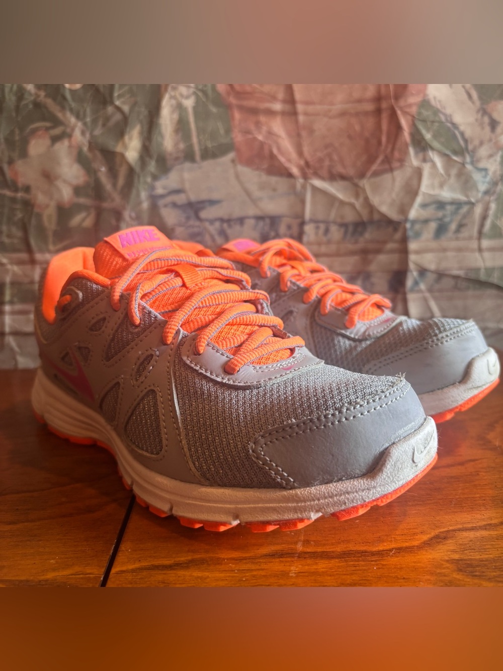 Nike Revolution 2 Women’s Size 7 Gray Pink Neon Orange Running Shoes 2014
